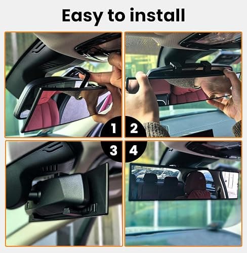 HmmtyRack Rear View Mirror, Chrome Anti-glare Panoramic Rear Mirrors Universal 10 Inch Convex Car Interior Clip on Extra Big Wide Angle Rearview Mirror Extender to Reduce Blind Spot for Car SUV thumbnail 8