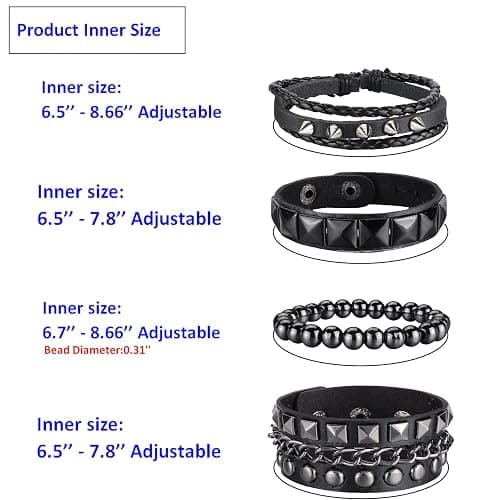 Ulekuke 4 Pcs Punk Rock Leather Studded Bracelets for Men Women 80s Gothic Spike Cuff Bracelet Set Emo Accessories for Rocker Outfits thumbnail 3