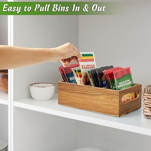 DRASTAR Pantry Organization and Storage Bins, Seasoning Packet Organizer with Removable Dividers,Wooden Storage Caddy for Kitchen, Pantry, Cabinet, Countertop, Acacia thumbnail 6