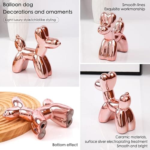 Notakia Cute Ceramics Balloon Dog Statue Crafts Living Room Desktop Decorations,Handmade Modern Small Ceramic Animal Statue Ornament Home Decor Accents - Pink - Small thumbnail 3