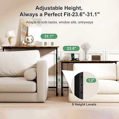 Lanynne 11.8" W *78.8" L Narrow Console Table with Adjustable(23"-31") Behind Sofa Couch with Charging Station, Long Entryway Side Display Table for Hallway Foyer Bedroom Living Room Rustic Brown thumbnail 4