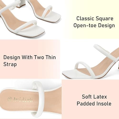 Avidirk Women's Square Open Toe Heeled Sandals Two Strap Mules Slip On Block Chunky Mid Heels Sandals - 9 - White thumbnail 5