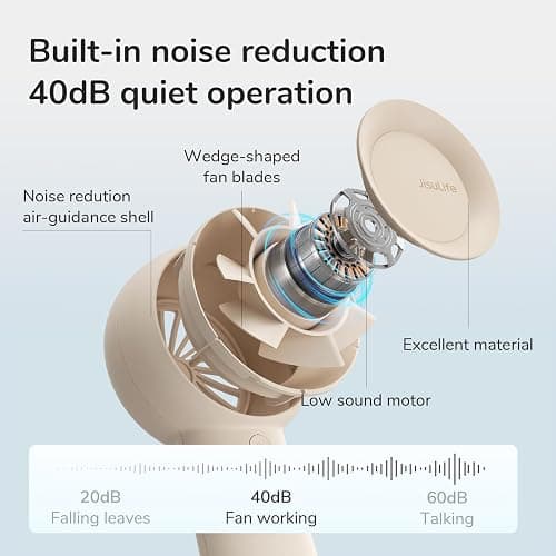 JISULIFE Handheld Portable Turbo Fan [16H Max Cooling Time], 4000mAh USB Rechargeable Personal Battery Operated Mini Small Pocket Fan with 5 Speeds for Travel/Outdoor/Vacation/Concerts - Brown thumbnail 8