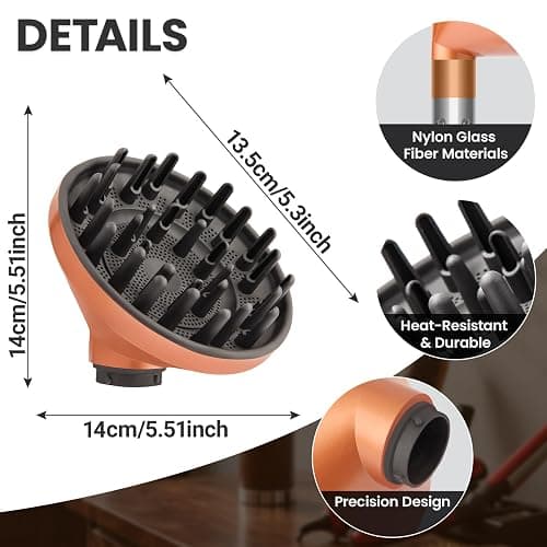 Dotspun Upgraded Large Diffuser Attachment for Dyson Airwrap Styler HS01/HS05/HS08 - Converts to Hair Dryer, Fast Drying Wave & Curly & Thick, Heat Resistant Nylon Fiber Nozzle Attachments (Gold) thumbnail 7