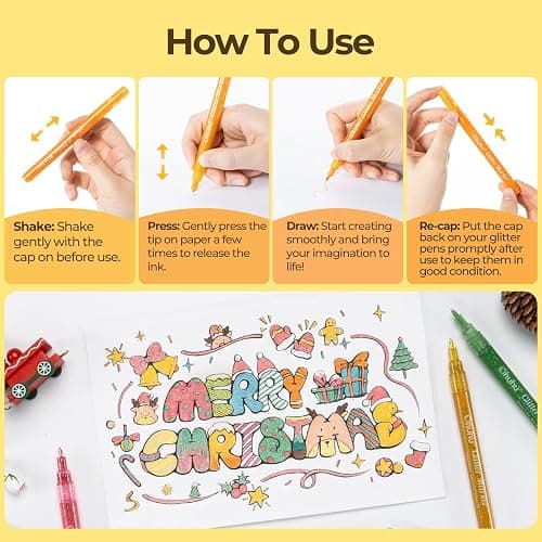 Ohuhu Glitter Markers Pen: 12 Glitter Colors Metallic Shimmer Marker Fine Tip Water-based Ink for Kids Adults DIY Crafts Greeting Birthday Cards Making Mugs Wood thumbnail 4