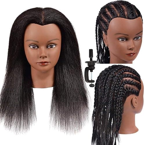 14 Inch 100% Real Hair Mannequin Head Training Head Manikin Cosmetology Doll Head for Hairdresser Practice Braiding Hair Styling with Clamp stand - Image 1