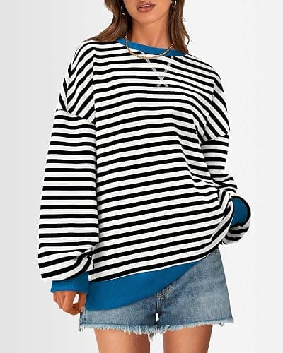 BTFBM Sweatshirt For Women 2026 Fall Crewneck Long Sleeve Oversized Striped Pullover Tops Y2K Clothes Workout Shirt thumbnail 3