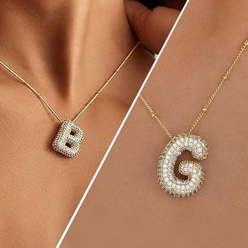 Z ZACHÉ 18k Gold Plated Dainty Cubic Zirconia Bubble Alphabet 26 A-Z Letter Necklace, Personalized Name Necklace,Balloon Initial Necklace for Women Female thumbnail 5