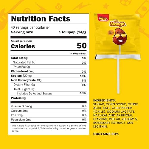 Vero Mango Lollipops with Chili Powder 40 Count Bulk Bag (Net Wt. 22.4 Ounces) Mexican Candy Spicy Mango Flavor Dulces Mexicanos - Bulk Candies, Perfect for Parties, Piñatas & Celebrations thumbnail 2