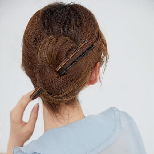 12 Pcs Vintage Wood Hair Sticks Bamboo Shape Hair Chopsticks Japanese Chinese Hairpin Decorative Retro Hair Forks Hanfu Pins Bun Holders for Long Hair Women thumbnail 3