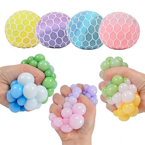 MEIEST 4 PCS Colorful Mesh Grape Stress Balls - Squeeze Color Change Fidget Toys for Stress Relief and Hand Exercise - Image 1