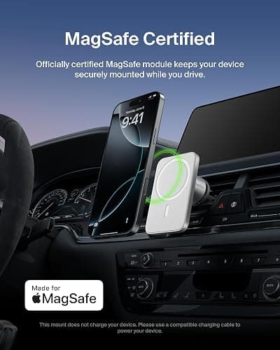 Belkin MagSafe Vent Mount Pro - MagSafe Phone Mount for Car, Magnetic Phone Holder Compatible with iPhone 17, 16, 15, Series, 14 Series, Pixel 10, and More - Gray thumbnail 2