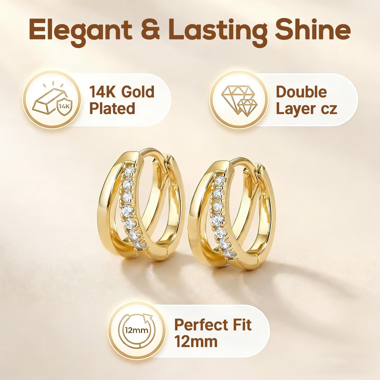 Fashionable Gold Hoop Earrings for Women Cubic Zirconia Hypoallergenic Dainty Lightweight Gold Silver Double Hoop Earrings thumbnail 3