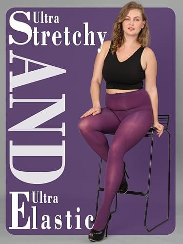 HONENNA Queen Plus Size Tights Semi Opaque Control Top High Waist Stockings Nylons Pantyhose for Women 1X 2X 3X 4X 5X 6X thumbnail 4