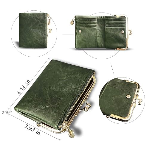 AOXONEL Womens Wallet Small Rfid Ladies Compact Bifold Leather Vintage Coin Purse With Zipper and Kiss Lock thumbnail 6