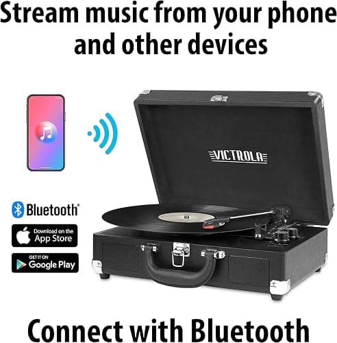 Victrola Vintage 3-Speed Bluetooth Portable Suitcase Record Player with Built-in Speakers | Upgraded Turntable Audio Sound| Includes Extra Stylus | Turquoise, Model Number: VSC-550BT-TQ - Turquoise thumbnail 3
