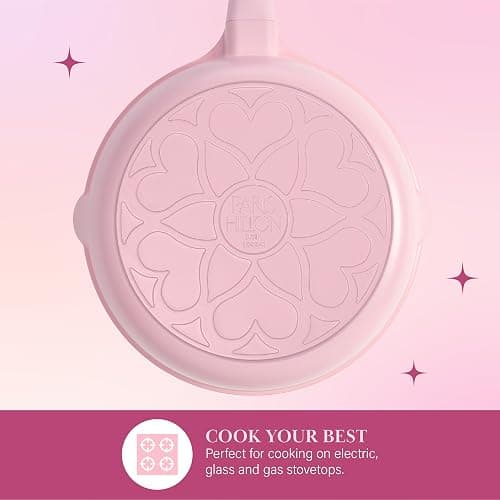 Paris Hilton Ceramic Nonstick Pots and Pans, Cookware Set, Cast Aluminum With Dual Layer Non Stick Coating, Made Without PFAS PFOA PFOS And PTFE, Dishwasher Safe, 10-Piece, Pink thumbnail 6