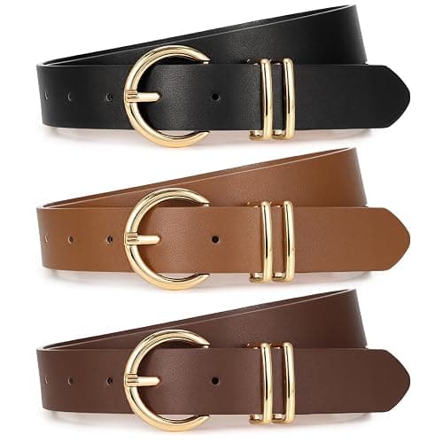 XZQTIVE 3 Pack Women Belts For Jeans Dresses Pants Ladies Leather Waist Belt with Gold Buckle - Image 1