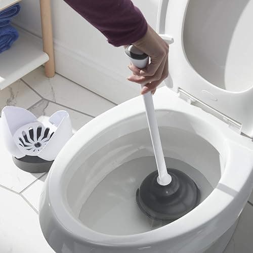 Clorox Toilet Plunger with Hideaway Holder Caddy Heavy-Duty Compact Design with Non-Skid Rubber Base for Bathroom Convenient Storage Toilet Unclogger, 6.5x19.5-Inch, White thumbnail 2