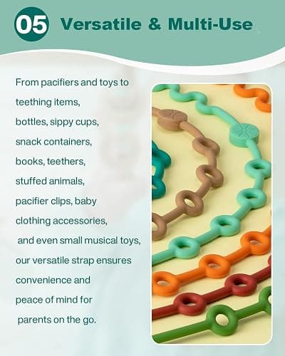 LittleHugs Toy Straps for Baby, Adjustable Toy Holder for Stroller Accessories, Silicone Baby Tether Pacifier Clip, No Throw Baby Travel Essential Leash for High Chair, Car Seat (6-Pack) thumbnail 5