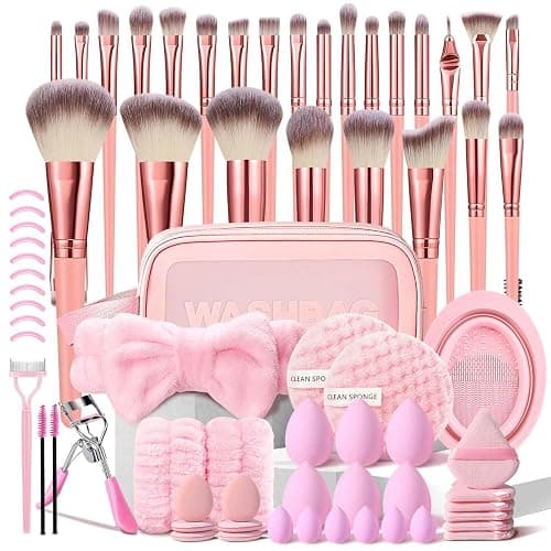 HGHDBT 70Pcs Pink Makeup Brushes Set Professional Makeup Kit Multi-functional Makeup Tool Set with Case Facial Makeup Accessories, Foundation Makeup Brush Kit Eye and Face Make up Brushes & Tools - Image 1