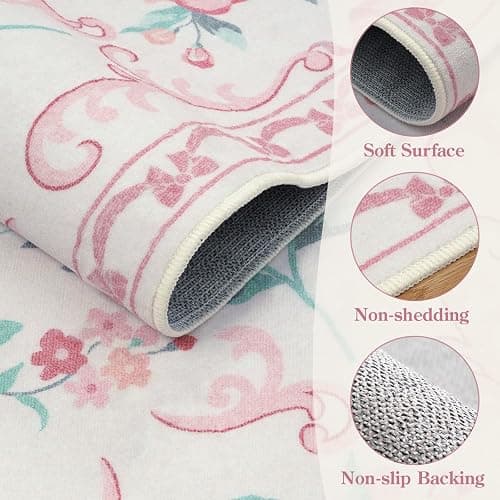 Collive Pink Rugs for Bedroom Girls, 4x6 Floral Washable Area Rug Non Slip, Soft Indoor Decor Elegant Carpet for Kids Room Nursery Living Room Dining Room (Pink 4' x 6') - Pink / Multi - 4' x 6' (Rectangular) thumbnail 5
