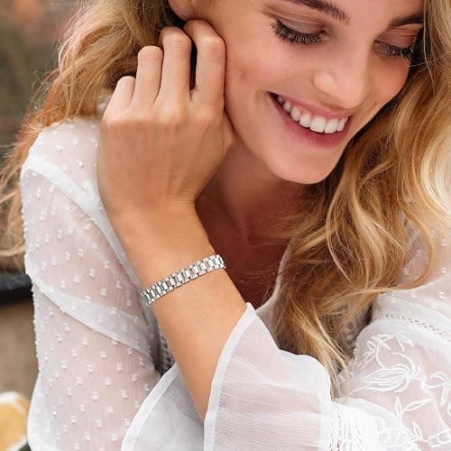 MPRAINBOW 2pcs 18K Gold Plated Chain Link Bracelet, Stainless Steel Crystal Friendship Bracelets Bangle,Watch Band Chains Wristband Jewelry with Adjust Tool thumbnail 2