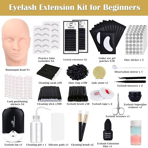 Eyelash Extension Kit for Beginners, Professional Lash Extension Kit with Mannequin Head, Lash Starter Kit with Lash Fan, Lash Extension Supplies for Practice Training Kit(Black) thumbnail 3