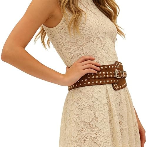 ZYALTFDC Women Suede Wide Elastic Waist Belts Chunky Stretchy Thick Studded Belts for Women Dresses Vintage Waistband Girdle thumbnail 7