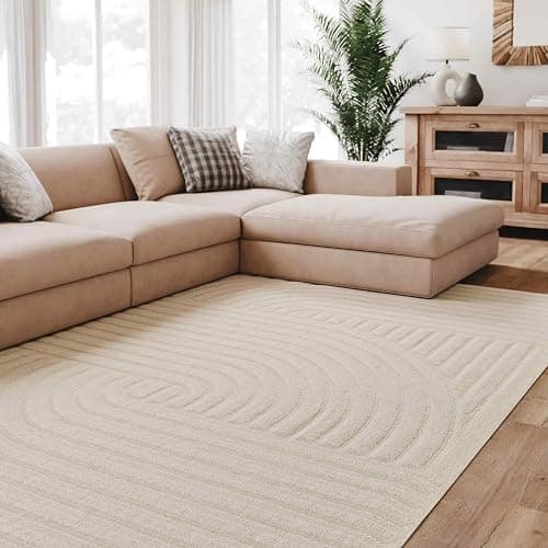 Interiyou Tapis Salon à Poils Courts Lecce - 120x170 Crème - Intérieur pour Chambre, Bureau, Couloir - Motif bohème scandinave avec Effet 3D - Design géométrique Plat - Image 1