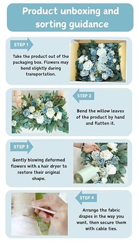 Muhanjia Artificial Arch Flowers Kit(Pack of 4),2Pcs Artificial Flower Arch Decor, 2Pcs Drapes, Ceremony and Reception Background Rose Decoration, Grayish Blue Floral Outdoor Party Decor thumbnail 5