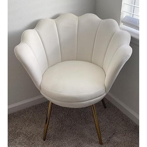 chairus Small Accent Chair for Living Room, Velvet Gold Cute Vanity Chair with Back for Makeup Room, Upholstered Shell Shaped Office Guest Modern Chair Arm Chair, Cream White thumbnail 7
