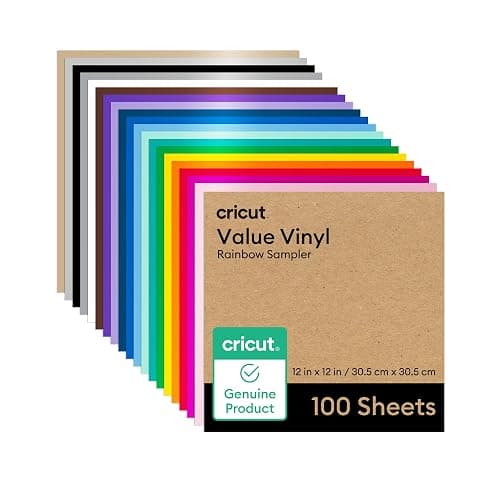 Cricut Value Permanent Vinyl - 100ft Rainbow Sampler, 12in x 12in Sheets (100 Count) - Image 1
