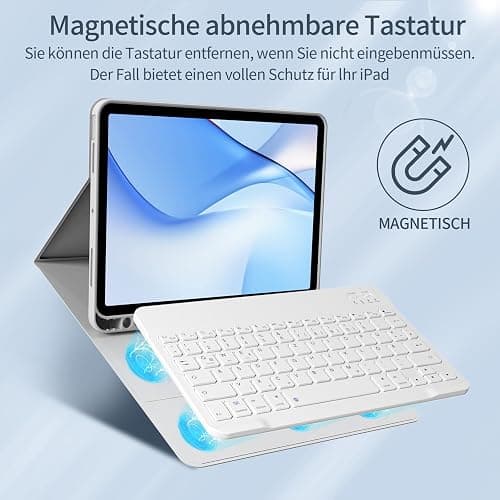 GKABXY Hülle mit Tastatur für iPad Air 11 Zoll 2025 2024 (M3/M2), iPad Air 5 4 2022/2020 10,9 Zoll, Soft TPU Rückschale mit Stifthalte, magnetisch Abnehmbare Folio Tastatur hülle, Grau thumbnail 6