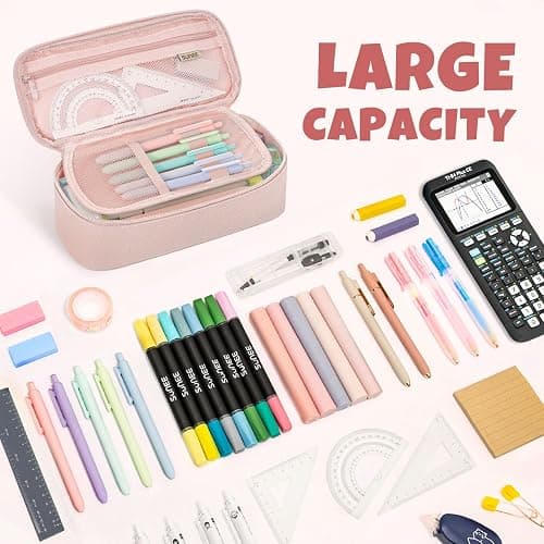 SUNEE Cute Pencil Case, Large Capacity Pencil Pouch, Big Storage Organizer for Stationery, Zipper Pen Bag, Back to School Supplies, Office Organizer Makeup Bag, for Teen Girl Boy Men Women, Pink thumbnail 4