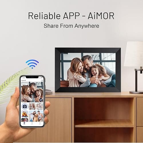 AEEZO 10.1 Inch WiFi Digital Picture Frame, IPS Touch Screen Smart Cloud Photo Frame with 32GB Storage, Auto-Rotate Easy Setup to Share Photos or Videos via AiMOR APP, Wall Mountable Black thumbnail 6