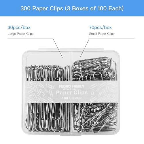 FUDAO FAMILY Paper Clips Assorted Sizes, Large and Small Paper Clips, Paper Clip, Paperclips, Pack of 3 Boxes of 100 Clips Each (300 Clips Total) thumbnail 4