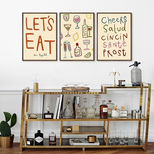 3 Pcs Retro Colorful Drinks Alcohol Bottles Cheers Wall Art Let's Eat Paintings Prints Posters Cincin Cocktail Letter Canvas Wall Decor for Kitchen Dinner Table Bar Cart Living Room 16x24in Unframed thumbnail 5