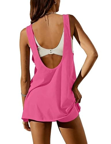 Athlisan Womens Sleeveless Tennis Workout Summer Crewneck Mini Romper Dress with Pockets Athletic Mini Dress Built in Shorts thumbnail 2