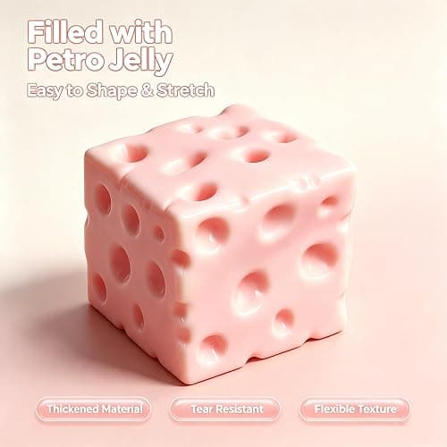 Pink Cheese Squishy Toy - Moldable Dough Texture Stress Relief Sensory Fidget Toys for Adults & Kids - Swiss Cheese Squeeze Toys for Anxiety thumbnail 3