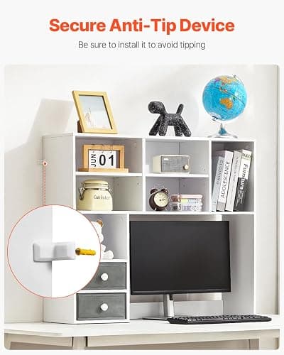 VEVOR 3-Tier Desktop Bookshelf, 37" x 10" x 31.1" Office Storage Rack, Modern Style, Melamine Finish, Heavy Duty, 3 Shelves, Large Capacity, Easy Assembly, Wall Mountable, White thumbnail 7