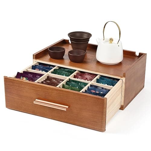 Craflakow Tea Station Organizer for Countertop, Wooden Tea Bag Holder With 8 Compartments, Tea Storage Chest Container for Countertop, Organizador De Te - Image 1
