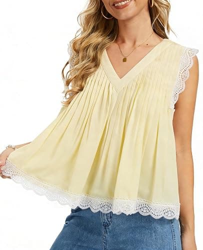 CUFEZN Womens 2026 Summer Vacation Peplum Top Sleeveless Ruffled Lace Trim V Neck Y2K Babydoll Going Out Tops - Image 1