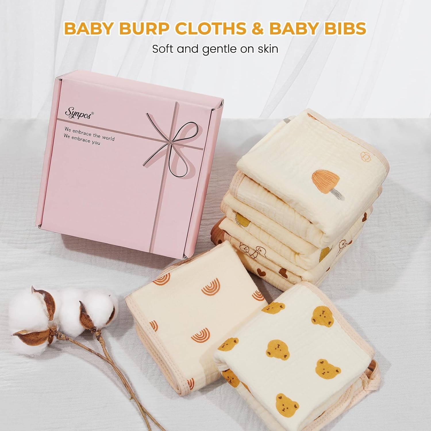 Premium Cotton Muslin Burp Cloths for Baby - Ultra Soft Washcloths, Large 20 x 10 Inch, 6 Thicken Absorbent Layers - Newborn Burping Rags and Face Towels (6 Pack) thumbnail 5