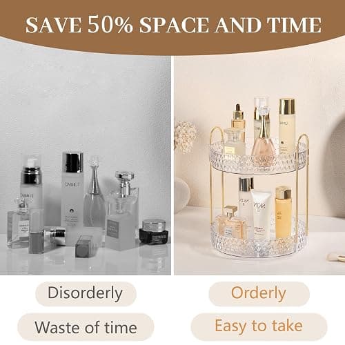 Rotating Makeup Organizer for Vanity, 2 Tier Perfume Skincare Storage for Women, Bathroom Counter Organizer, 360 Spinning Cosmetic Holder for Dresser Countertop, Clear thumbnail 6