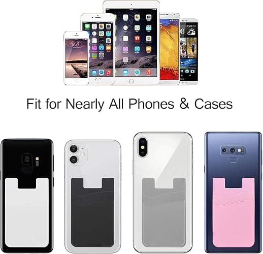SS Card Holder for Phone Case - Silcone Stick On Credit Card Phone Wallet for Men & Women, Ultra-Thin & Portable, Compatible with iPhone/Android/Samsung Galaxy, Holds Cards & Cash, Hands-Free (5 pack) thumbnail 7