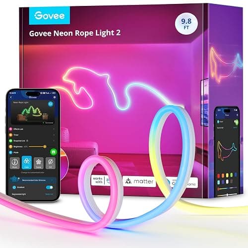 Govee RGBIC Neon Lights, LED Smart Neon Rope Light 2 Works with Matter, Alexa, Google Assistant, Custom DIY Neon Strip Lights for Bedroom and Wall Decor, Softer Material, 9.8ft, White - Image 1