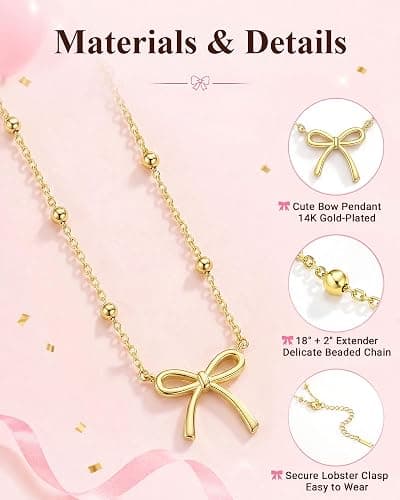 UNGENT THEM You Are Loved - Cute Bow Necklace Happy 8th 9th 10th 11th 12th 13th 14th 15th 16th 18th Birthday Gifts for Girls Women thumbnail 4