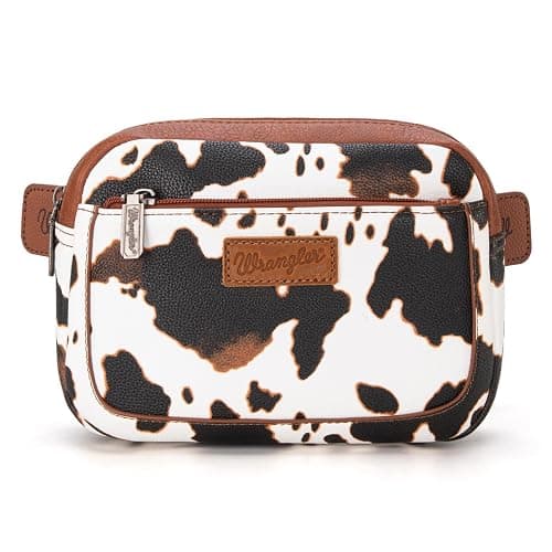 Wrangler Cow Print Waist Pack Western Belt Bag for Women with Adjustable Strap, Brown - Image 1