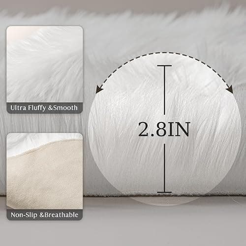 Ashler Faux Fur Rug, Fluffy White Small Sheepskin Rug, Ultra Soft 2x3 Ft Mat, Machine Washable Shag Mats, Nursery Throw for Bed, Living, Kids Room thumbnail 8